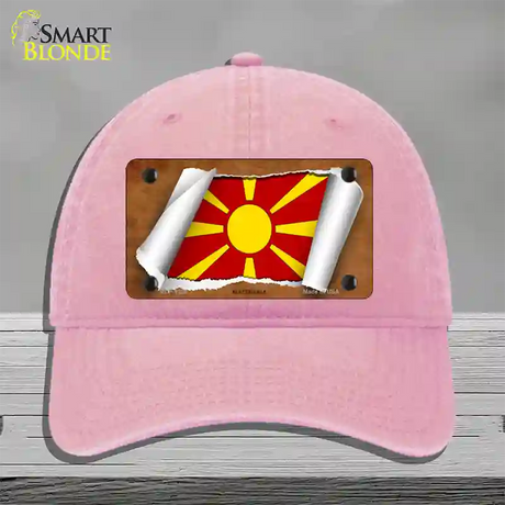 Macedonia Flag Scroll Novelty License Plate Hat Unconstructed Cotton / Pink