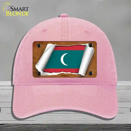 Maldives Flag Scroll Novelty License Plate Hat Unconstructed Cotton / Pink