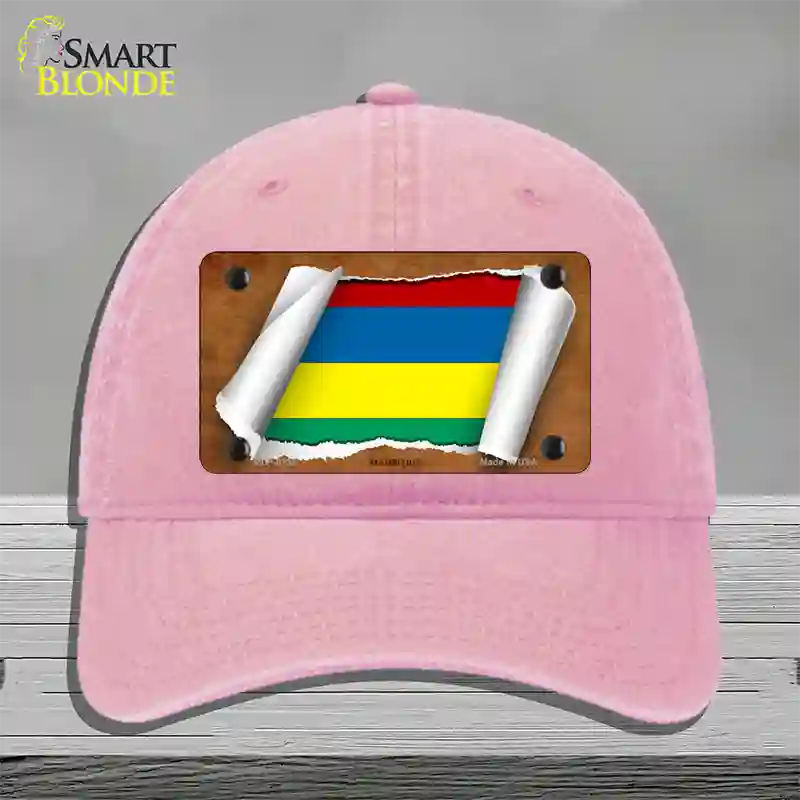 Mauritius Flag Scroll Novelty License Plate Hat Unconstructed Cotton / Pink