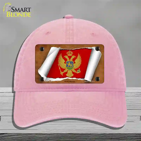 Montenegro Flag Scroll Novelty License Plate Hat Unconstructed Cotton / Pink