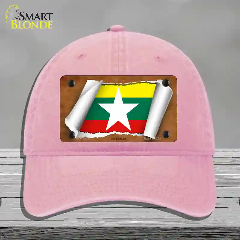 Myanmar Flag Scroll Novelty License Plate Hat Unconstructed Cotton / Pink