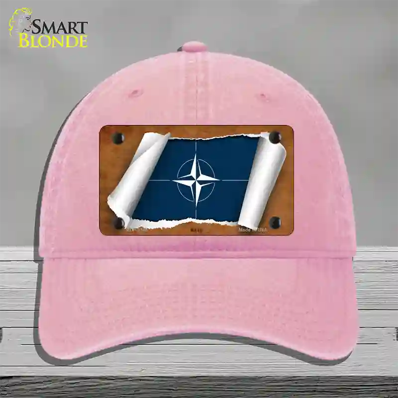 Nato Flag Scroll Novelty License Plate Hat Unconstructed Cotton / Pink