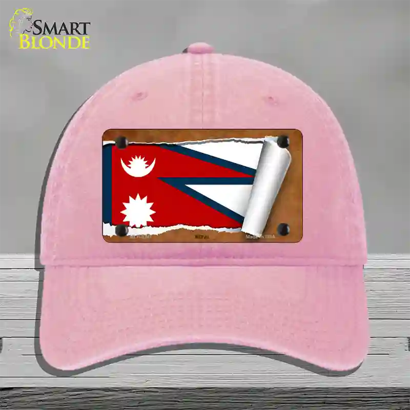 Nepal Flag Scroll Novelty License Plate Hat Unconstructed Cotton / Pink