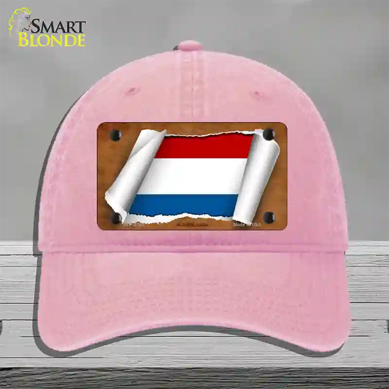 Netherlands Flag Scroll Novelty License Plate Hat Unconstructed Cotton / Pink