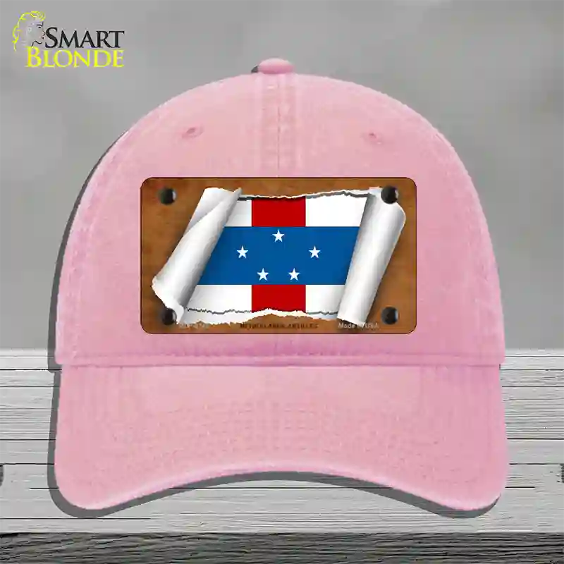 Netherlands Antilles Flag Scroll Novelty License Plate Hat Unconstructed Cotton / Pink