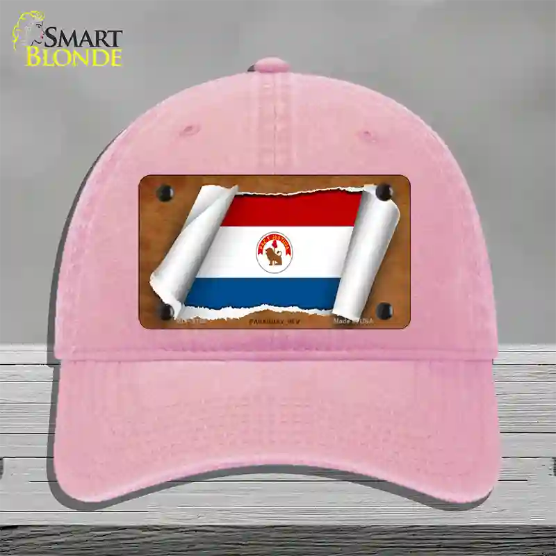 Paraguay-REV Flag Scroll Novelty License Plate Hat Unconstructed Cotton / Pink