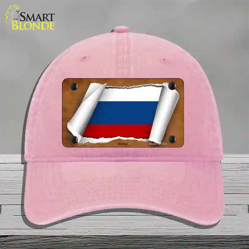 Russia Flag Scroll Novelty License Plate Hat Unconstructed Cotton / Pink