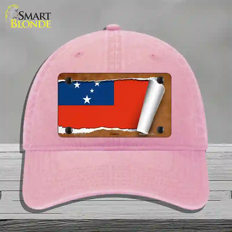 Samoa Flag Scroll Novelty License Plate Hat Unconstructed Cotton / Pink