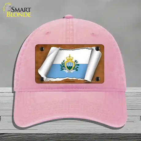 San Marino Flag Scroll Novelty License Plate Hat Unconstructed Cotton / Pink