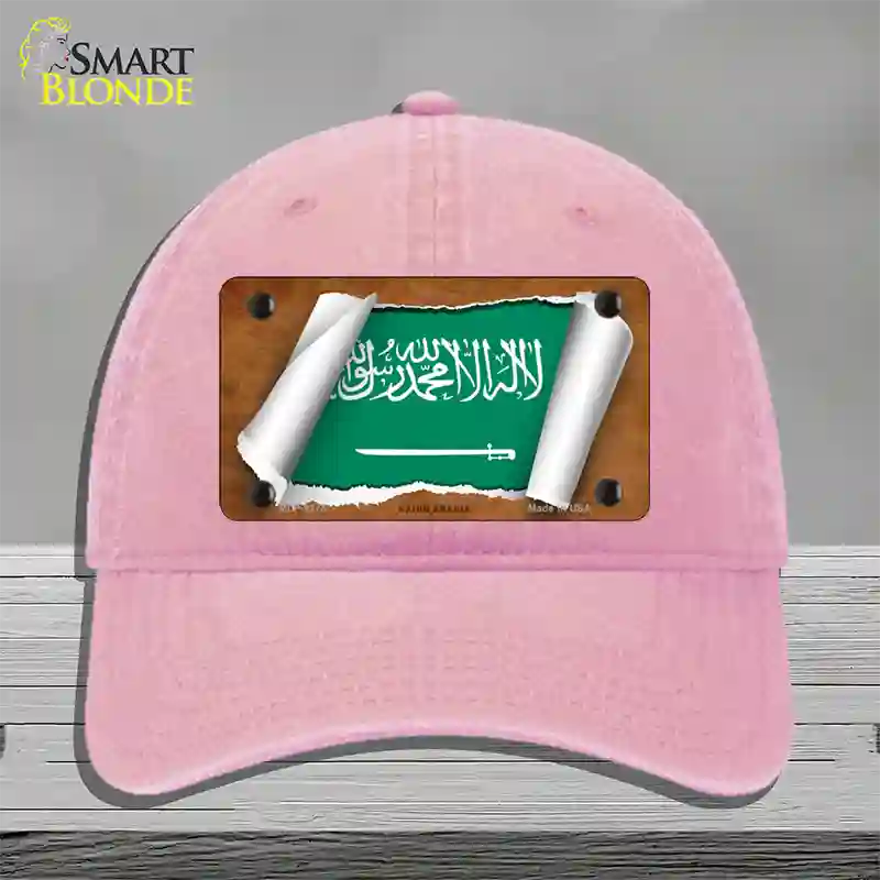 Saudi Arabia Flag Scroll Novelty License Plate Hat Unconstructed Cotton / Pink