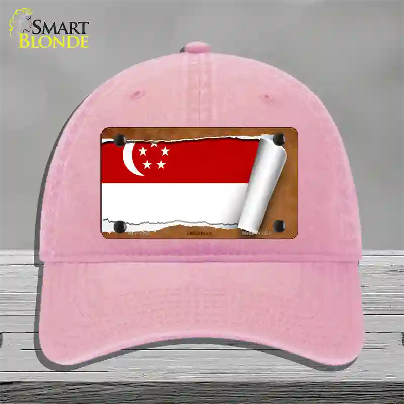 Singapore Flag Scroll Novelty License Plate Hat Unconstructed Cotton / Pink