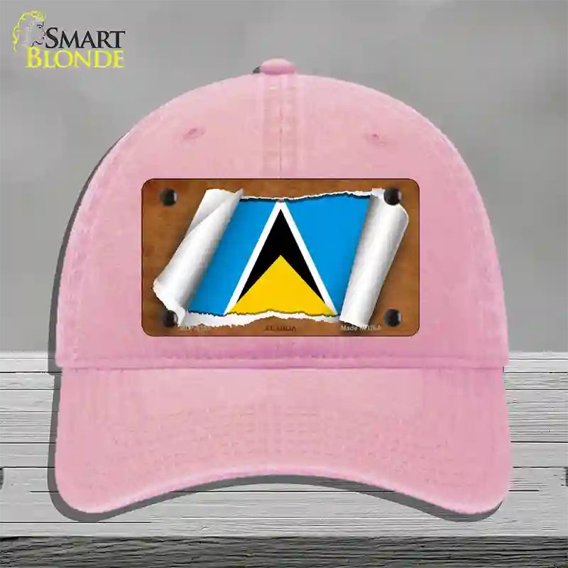 St Lucia Flag Scroll Novelty License Plate Hat Unconstructed Cotton / Pink