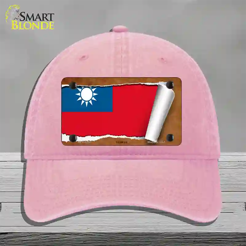 Taiwan Flag Scroll Novelty License Plate Hat Unconstructed Cotton / Pink