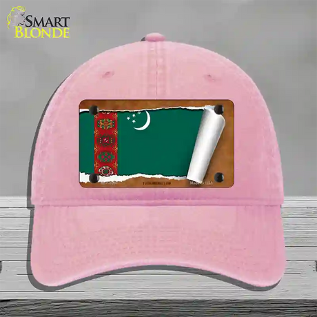 Turkmenistan Flag Scroll Novelty License Plate Hat Unconstructed Cotton / Pink