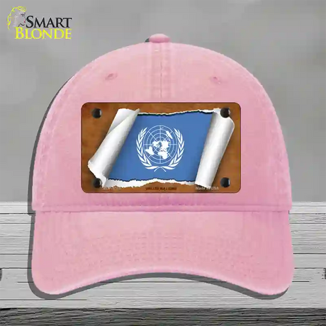 United Nations Flag Scroll Novelty License Plate Hat Unconstructed Cotton / Pink