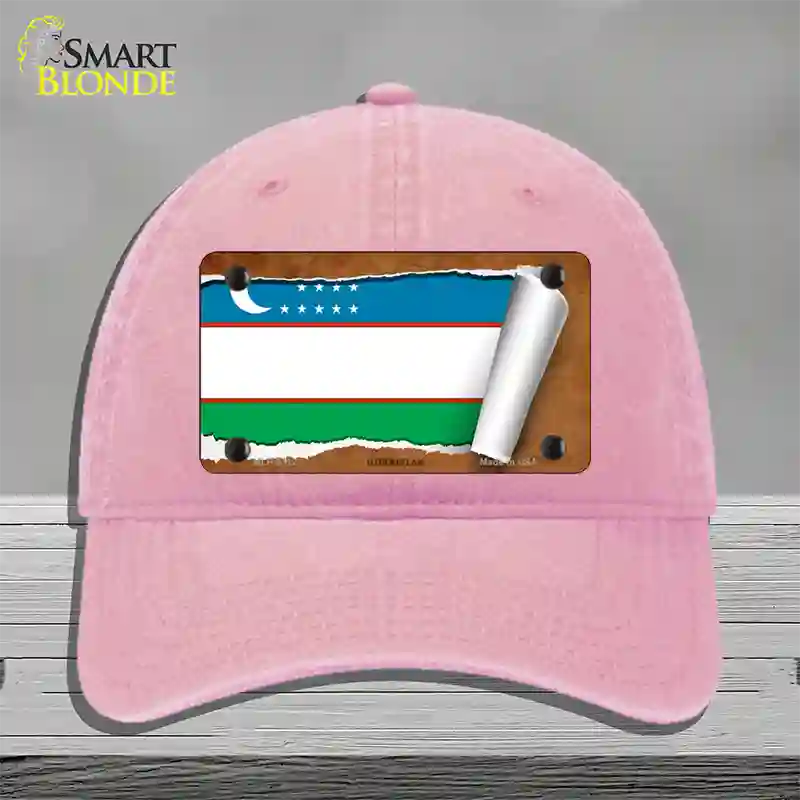 Uzbekistan Flag Scroll Novelty License Plate Hat Unconstructed Cotton / Pink