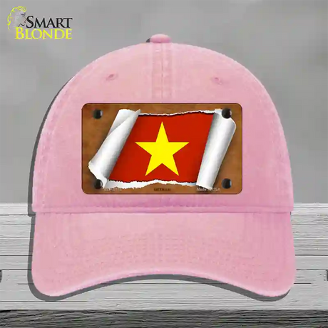 Vietnam Flag Scroll Novelty License Plate Hat Unconstructed Cotton / Pink