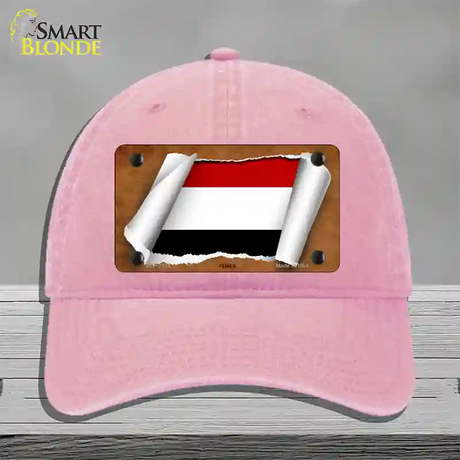 Yemen Flag Scroll Novelty License Plate Hat Unconstructed Cotton / Pink