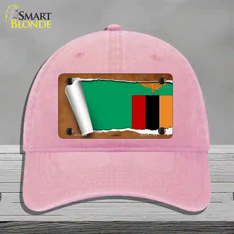 Zambia Flag Scroll Novelty License Plate Hat Unconstructed Cotton / Pink