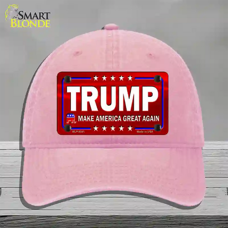 Trump Red Novelty License Plate Hat Unconstructed Cotton / Pink