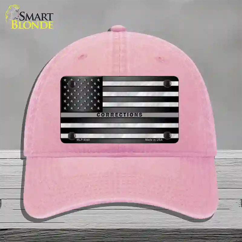 American Flag Corrections Novelty License Plate Hat Unconstructed Cotton / Pink