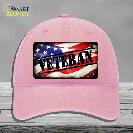 Veteran American Flag Novelty License Plate Hat Unconstructed Cotton / Pink