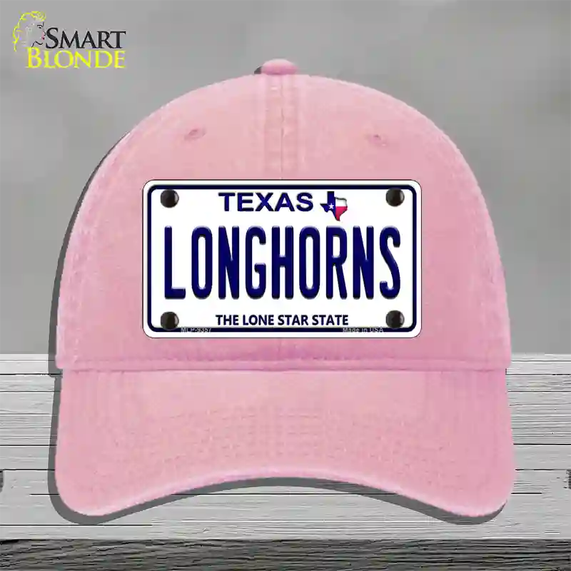 Longhorn Texas Novelty License Plate Hat Unconstructed Cotton / Pink