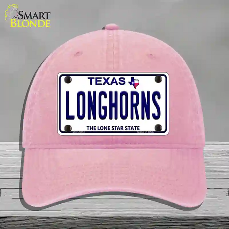 Longhorn Texas Novelty License Plate Hat Unconstructed Cotton / Pink