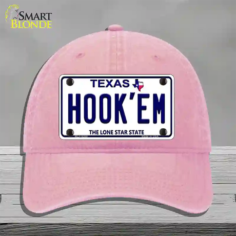 Hookem Texas Novelty License Plate Hat Unconstructed Cotton / Pink