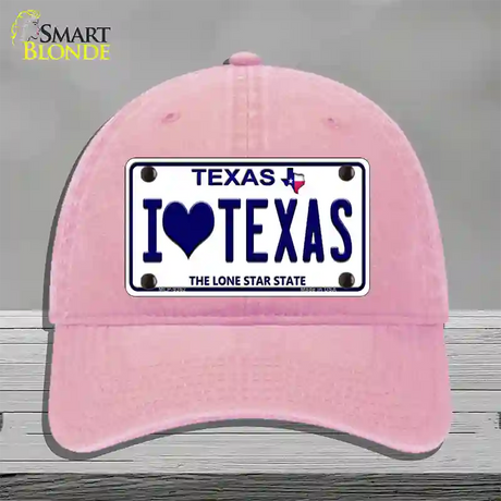 I Love Texas Novelty License Plate Hat Unconstructed Cotton / Pink