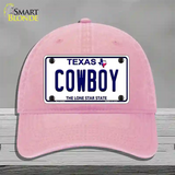 Cowboy Texas White Novelty License Plate Hat Unconstructed Cotton / Pink