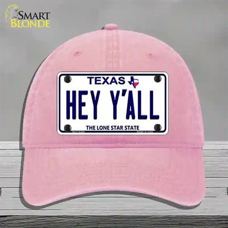 Hey Yall Texas Novelty License Plate Hat Unconstructed Cotton / Pink