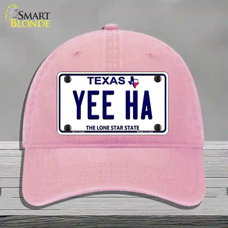 Yee Ha Texas Novelty License Plate Hat Unconstructed Cotton / Pink