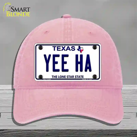 Yee Ha Texas Novelty License Plate Hat Unconstructed Cotton / Pink