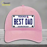 Best Dad Texas Novelty License Plate Hat Unconstructed Cotton / Pink