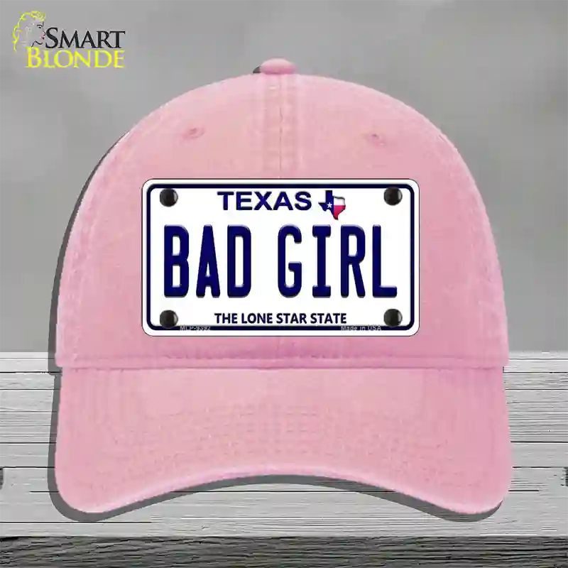 Bad Girl Texas Novelty License Plate Hat Unconstructed Cotton / Pink