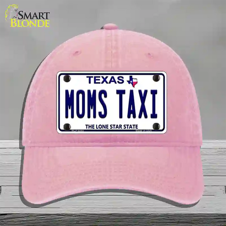 Moms Taxi Texas Novelty License Plate Hat Unconstructed Cotton / Pink