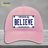 Believe Texas Novelty License Plate Hat Unconstructed Cotton / Pink