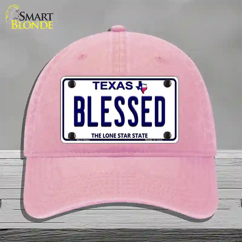 Blessed Texas Novelty License Plate Hat Unconstructed Cotton / Pink