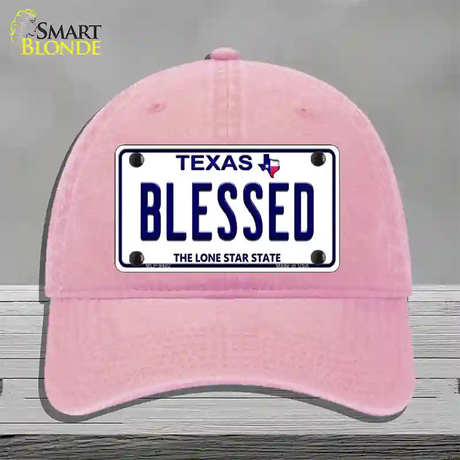 Blessed Texas Novelty License Plate Hat Unconstructed Cotton / Pink