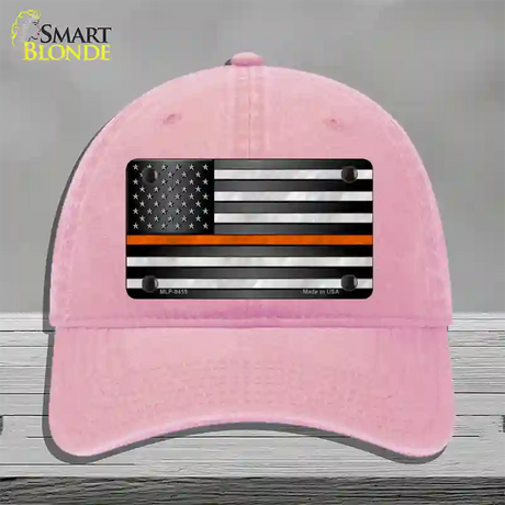 American Flag Thin Orange Line Novelty License Plate Hat Unconstructed Cotton / Pink