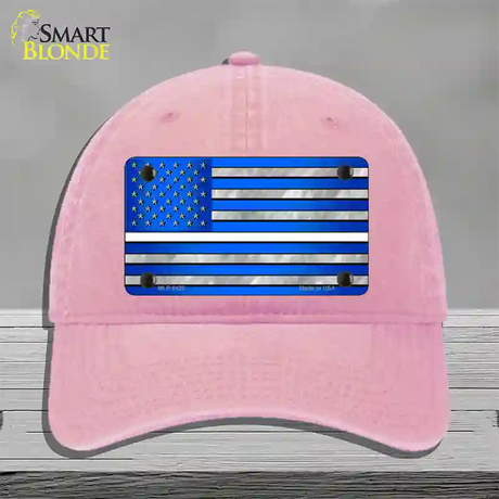 Blue American Flag Thin White Line Novelty License Plate Hat Unconstructed Cotton / Pink