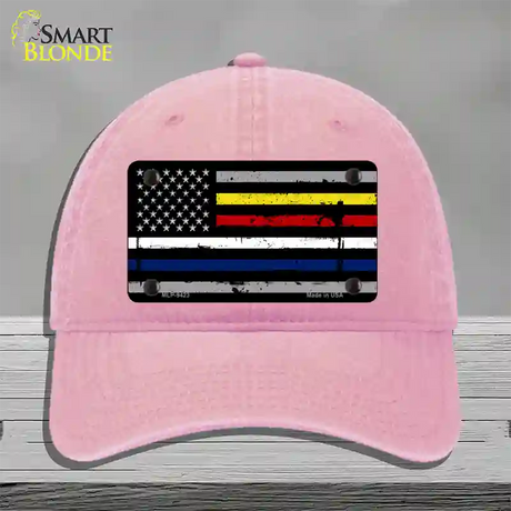 American Flag Police / Fire / EMS Novelty License Plate Hat Unconstructed Cotton / Pink