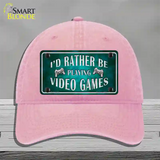 Rather Play Video Games Novelty License Plate Hat Unconstructed Cotton / Pink