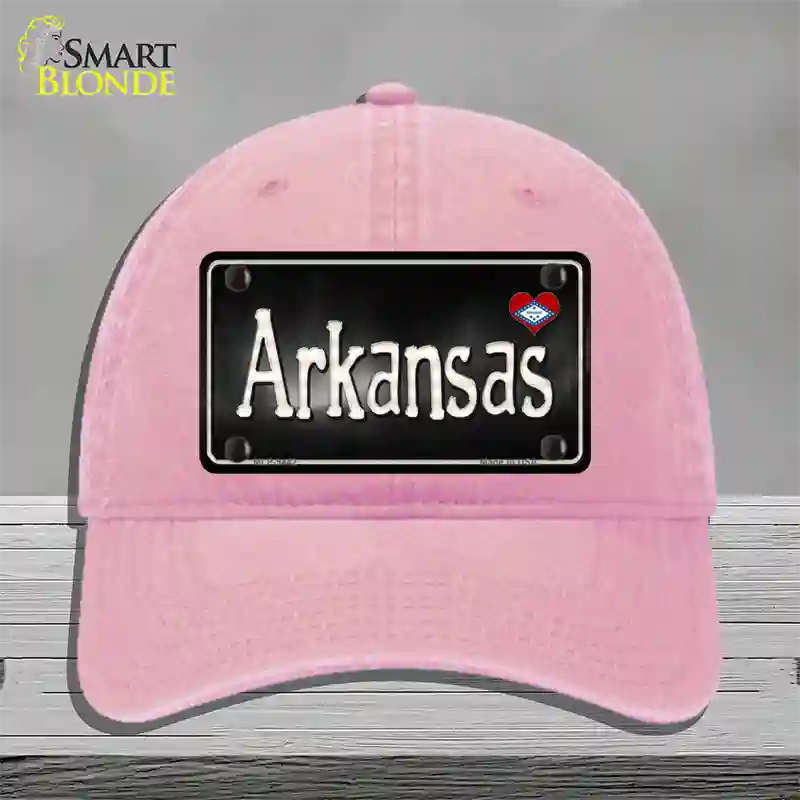 Arkansas Flag Script Novelty License Plate Hat Unconstructed Cotton / Pink