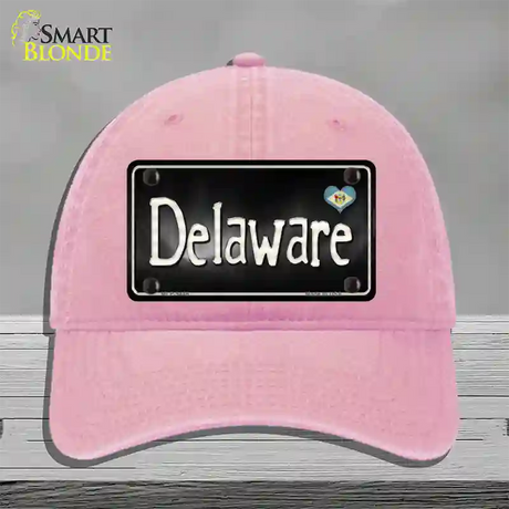 Delaware Flag Script Novelty License Plate Hat Unconstructed Cotton / Pink