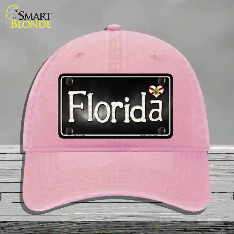 Florida Flag Script Novelty License Plate Hat Unconstructed Cotton / Pink