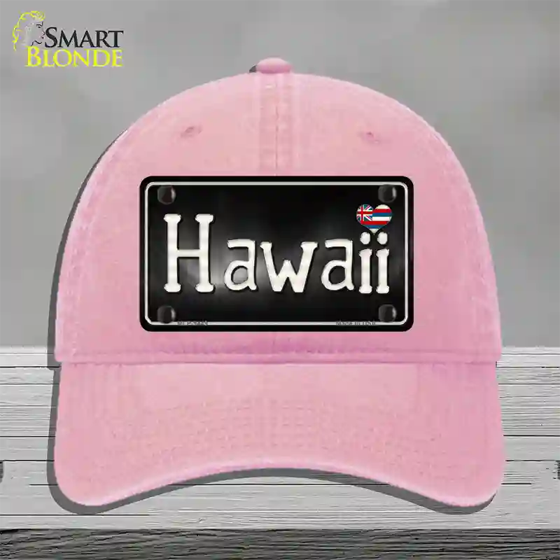 Hawaii Flag Script Novelty License Plate Hat Unconstructed Cotton / Pink