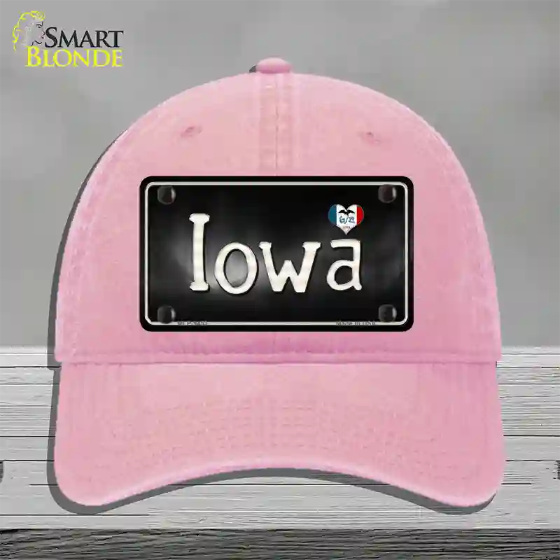 Iowa Flag Script Novelty License Plate Hat Unconstructed Cotton / Pink