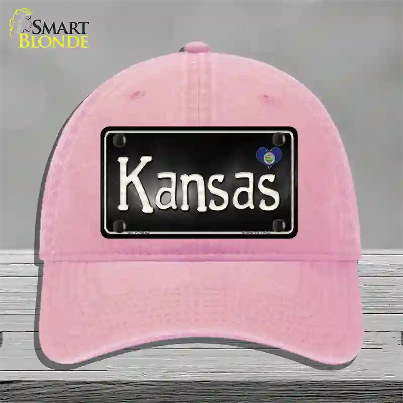 Kansas Flag Script Novelty License Plate Hat Unconstructed Cotton / Pink